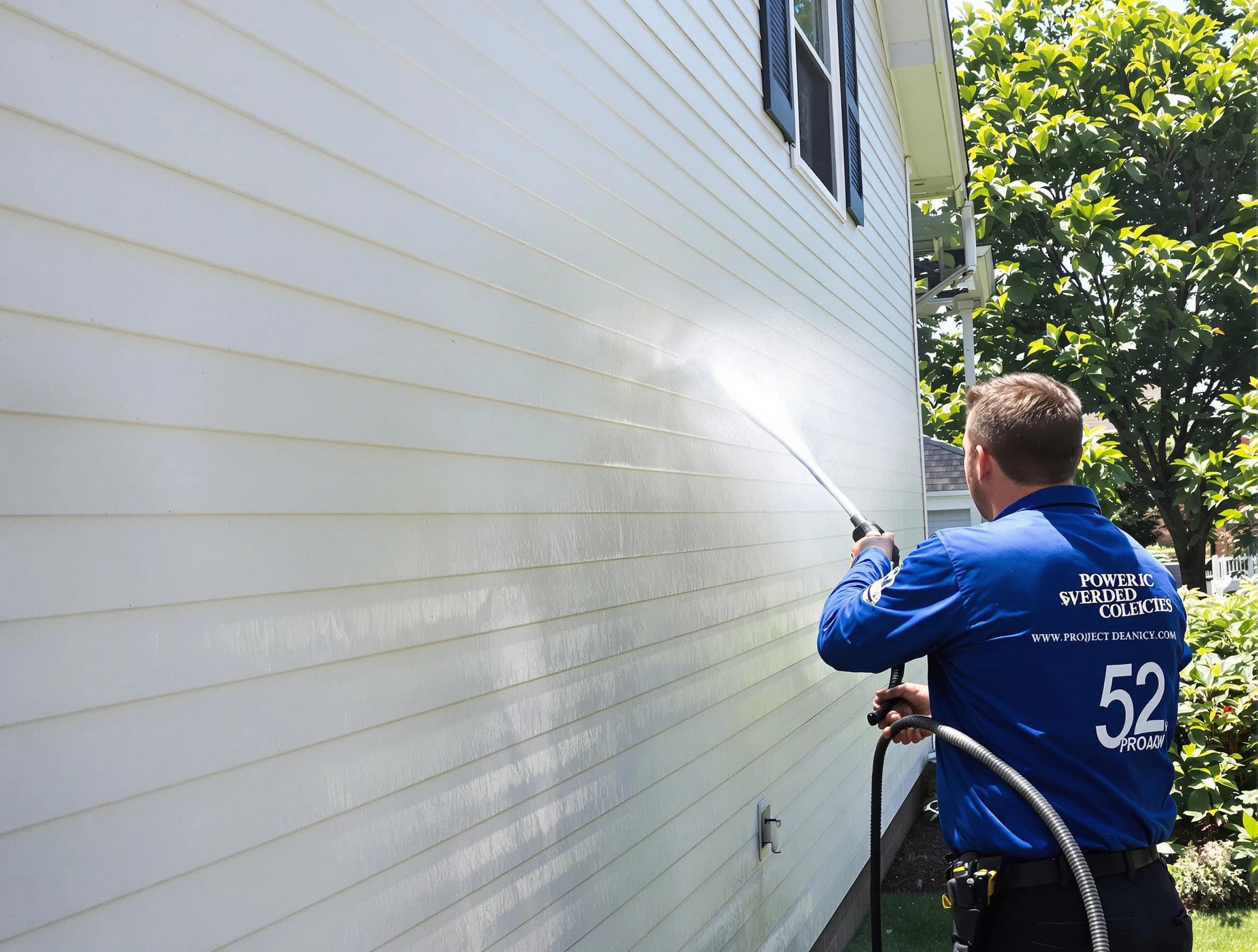 A Maple Heights Power Washing technician power washing a home in Maple Heights