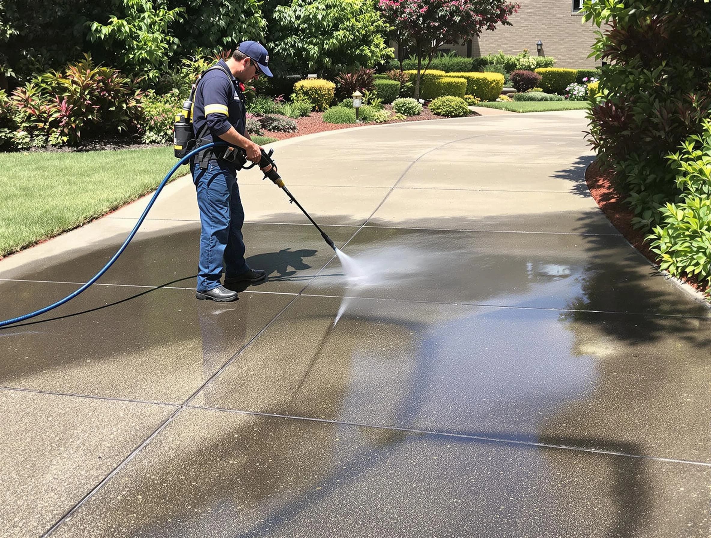 Experienced Maple Heights Power Washing team member pressure washing a driveway in Maple Heights