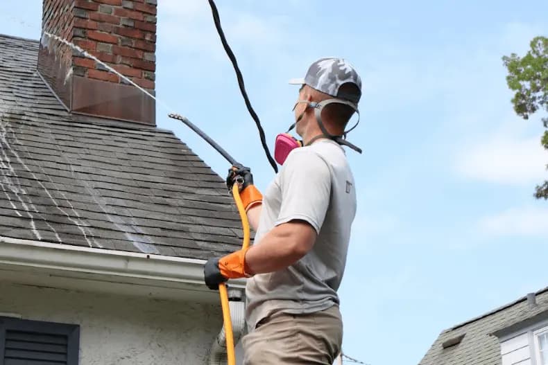 Maple Heights Power Washing professional performing gentle roof washing service in Maple Heights