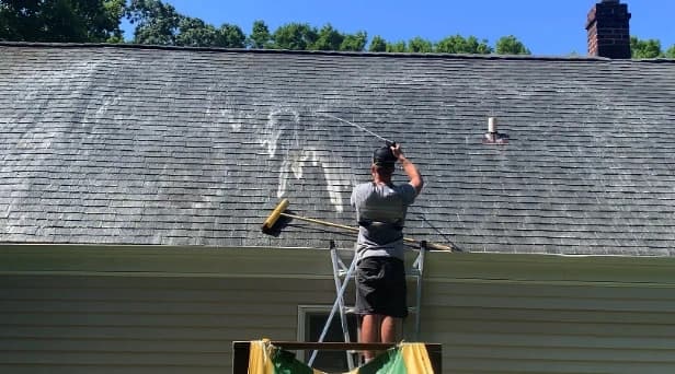 Before and after results of roof washing by Maple Heights Power Washing in Maple Heights