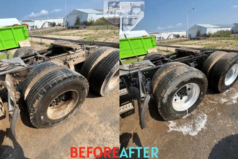 Maple Heights Power Washing team cleaning commercial fleet vehicles in Maple Heights